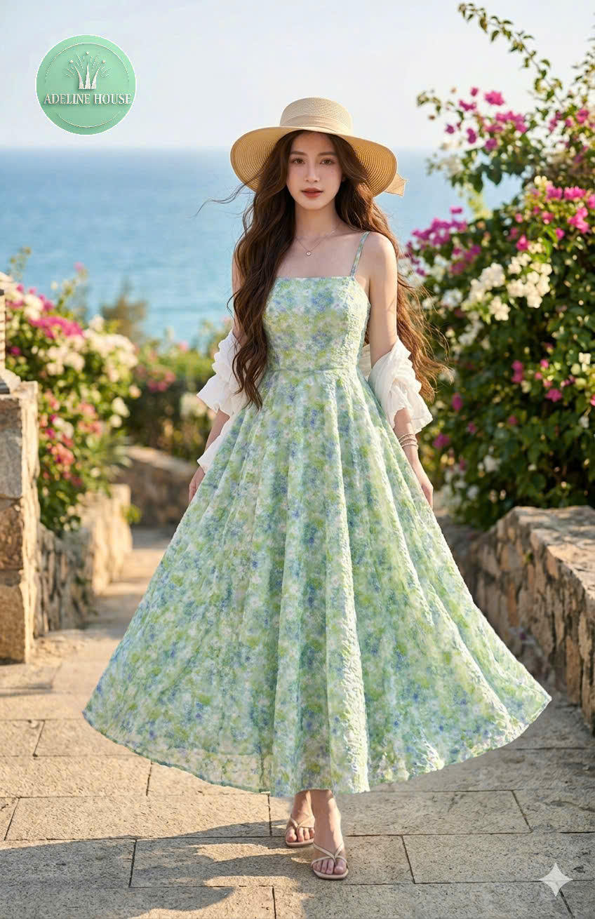 ADELINE HOUSE- Đầm 2 Dây Hoa cúc Xanh Dịu Dàng Phong Cách Pháp – TK82.1+ TK89.1 SIZE XS S M L XL 2XL 3XL 4XL