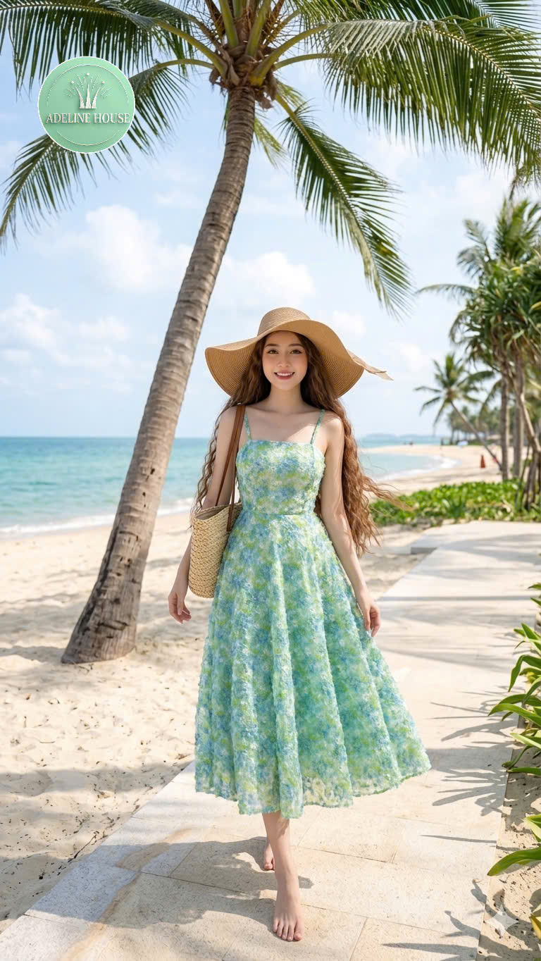 ADELINE HOUSE- Đầm 2 Dây Hoa cúc Xanh Dịu Dàng Phong Cách Pháp – TK82.1+ TK89.1 SIZE XS S M L XL 2XL 3XL 4XL