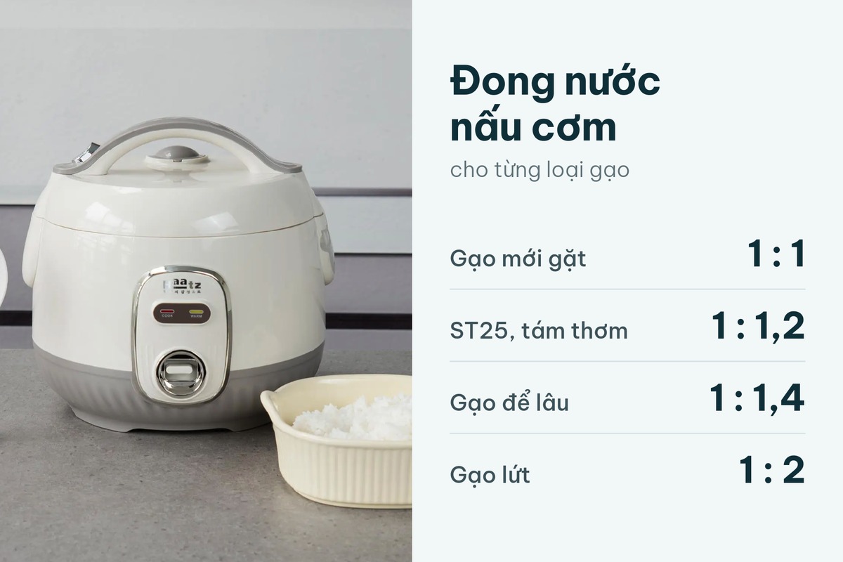 Cách đong nước nấu cơm cho từng loại gạo, dùng với nồi cơm cơ