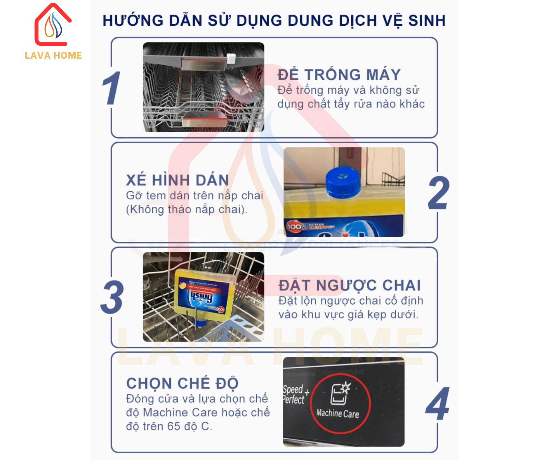 HƯỚNG DẪN CHI TIẾT SỬ DỤNG DUNG DỊCH VỆ SINH MÁY RỬA BÁT FINISH