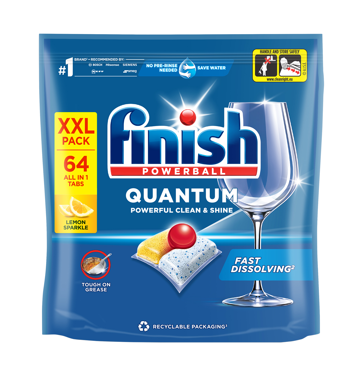 Viên rửa bát Finish Quantum AIO túi 64 viên hương chanh