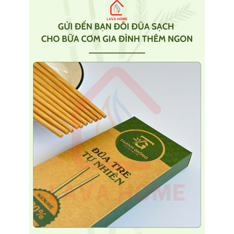 Đũa Tre Trơn Mộc Tự Nhiên 24cm Kháng Khuẩn An Toàn Hộp 10 Đôi