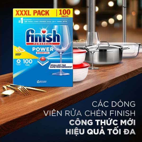 Viên Rửa Bát Finish Powerball Power Essential 100 viên hương Chanh