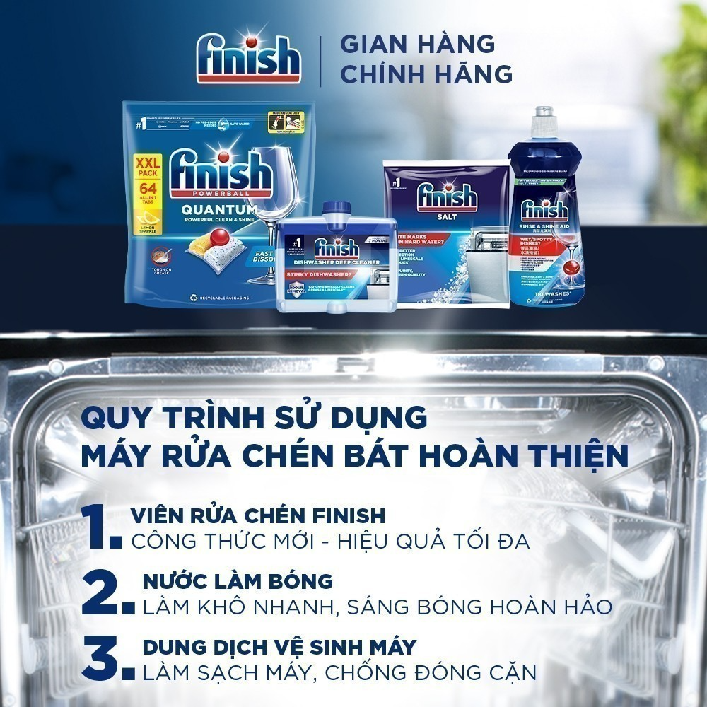 Viên rửa bát Finish Quantum AIO túi 64 viên hương chanh