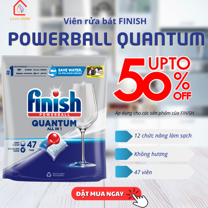 Viên rửa bát Finish Quantum AIO túi 47 viên không hương