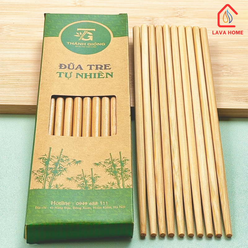 Đũa Tre Trơn Mộc Tự Nhiên 24cm Kháng Khuẩn An Toàn Hộp 10 Đôi