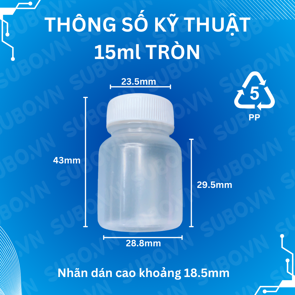 Hũ nhựa rỗng 15ml nhựa PP có nút chống tràn