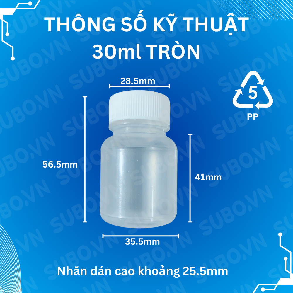 Hũ nhựa rỗng 30 PP có nút bịt chống tràn