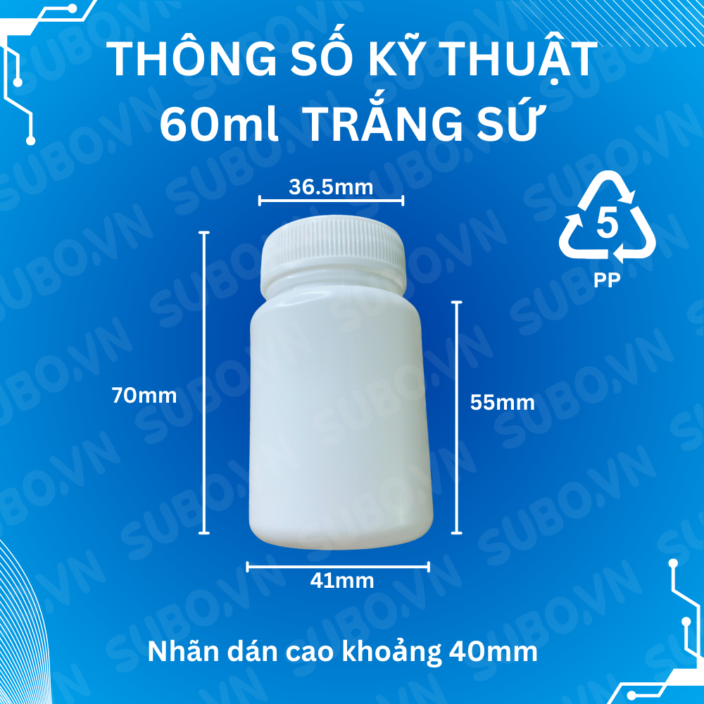 Hũ nhựa PP 60ml màu trắng sứ có nút chống tràn