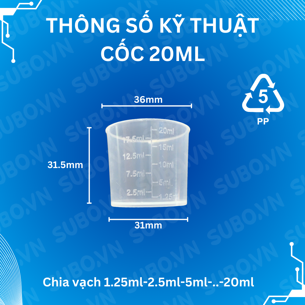 Cốc chia vạch 20ml nhựa PP