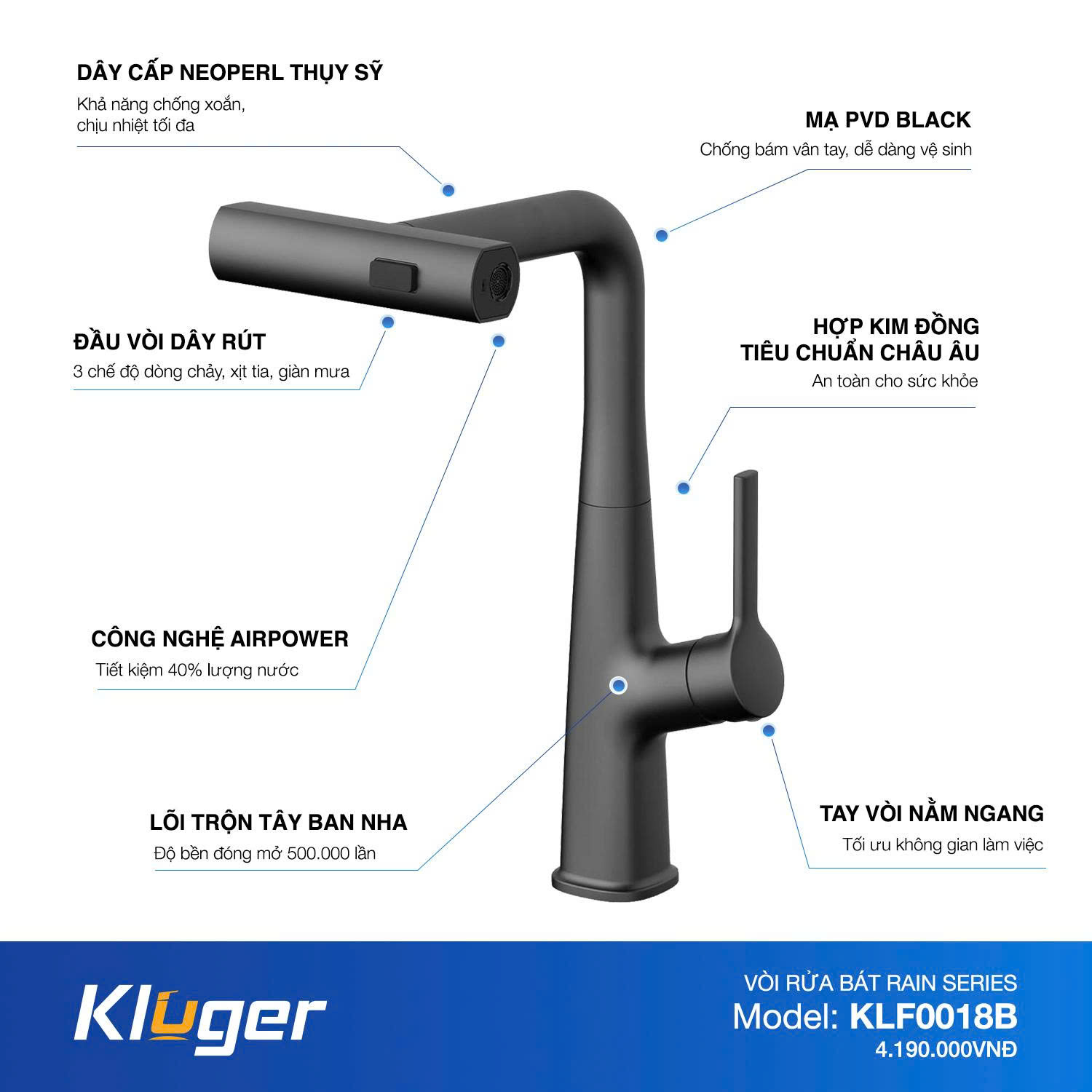Vòi rửa bát Kluger KLF0018B