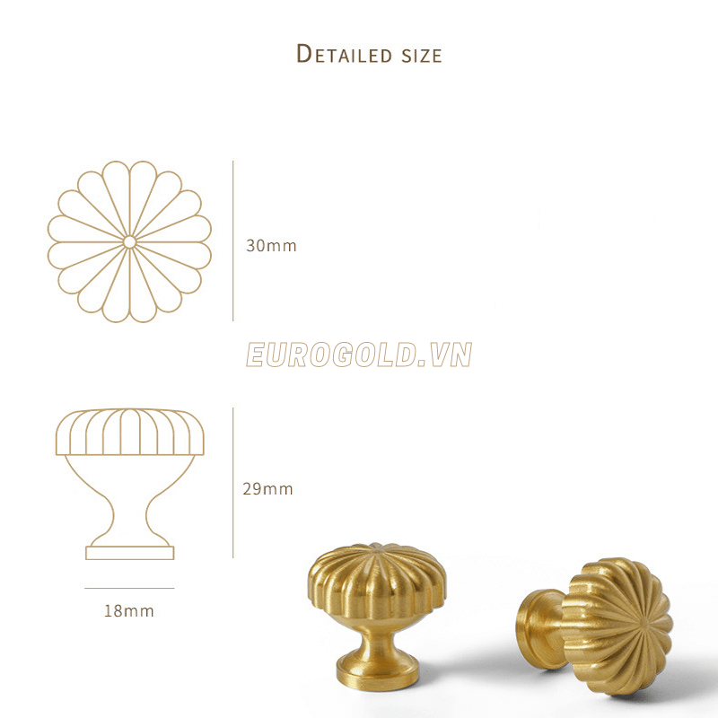 Núm Tủ Tròn Đồng Nguyên Chất BHG72 Eurogold