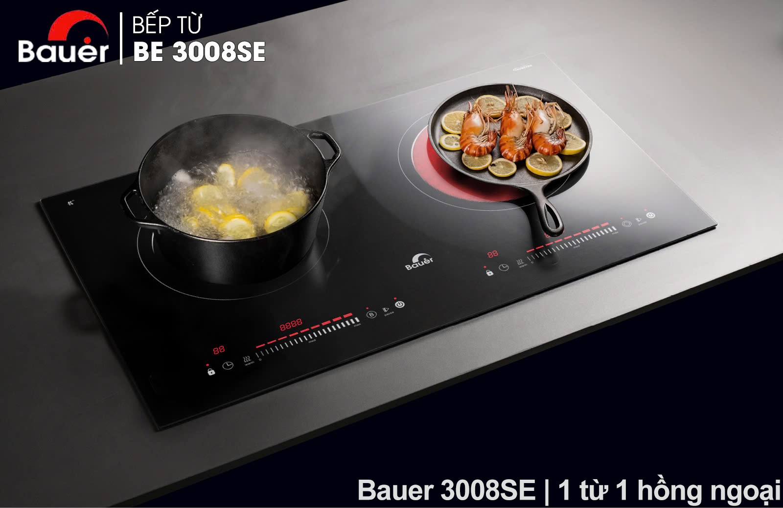 Bếp từ đôi Bauer 3008SE | Bo viền | Sôi liu diu | Tặng bộ nồi 4 món