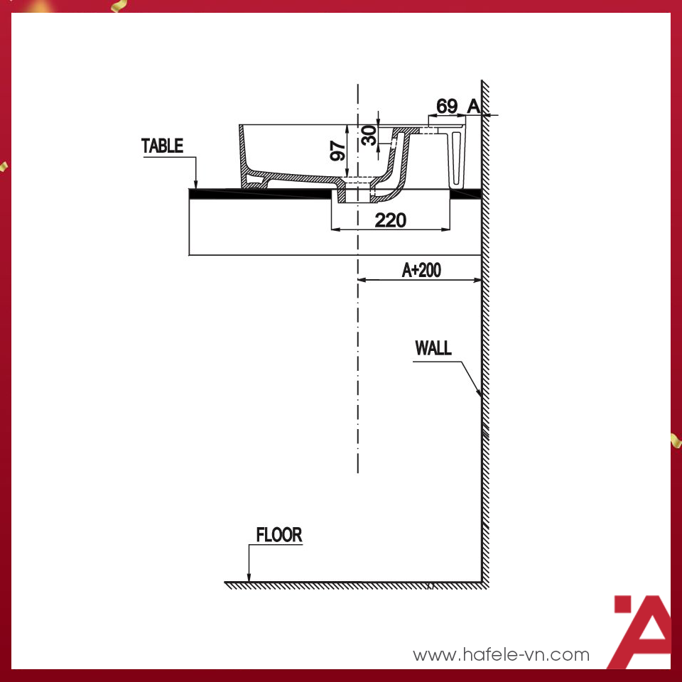 CHẬU SỨ ĐẶT BÀN Hafele SAPPORO 420X420X145 588.79.031