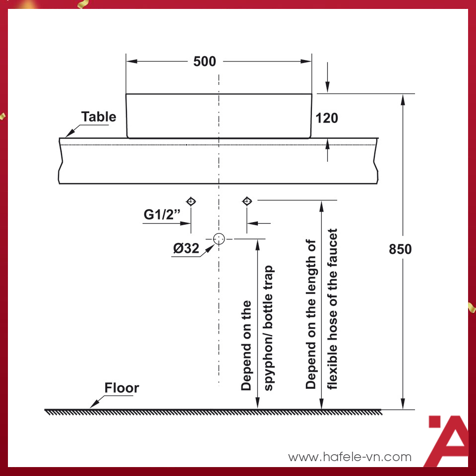 CHẬU SỨ ĐẶT BÀN Hafele REGAL 500X420X150 588.79.032