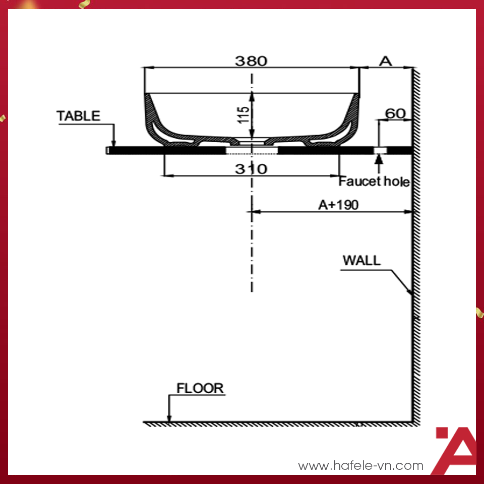 CHẬU ĐẶT BÀN VIGOR Hafele 580X380X140 588.79.077