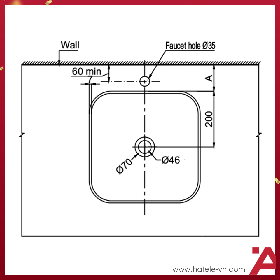 CHẬỤ ĐẶT BÀN KOBE Hafele 400X400X140 588.79.078