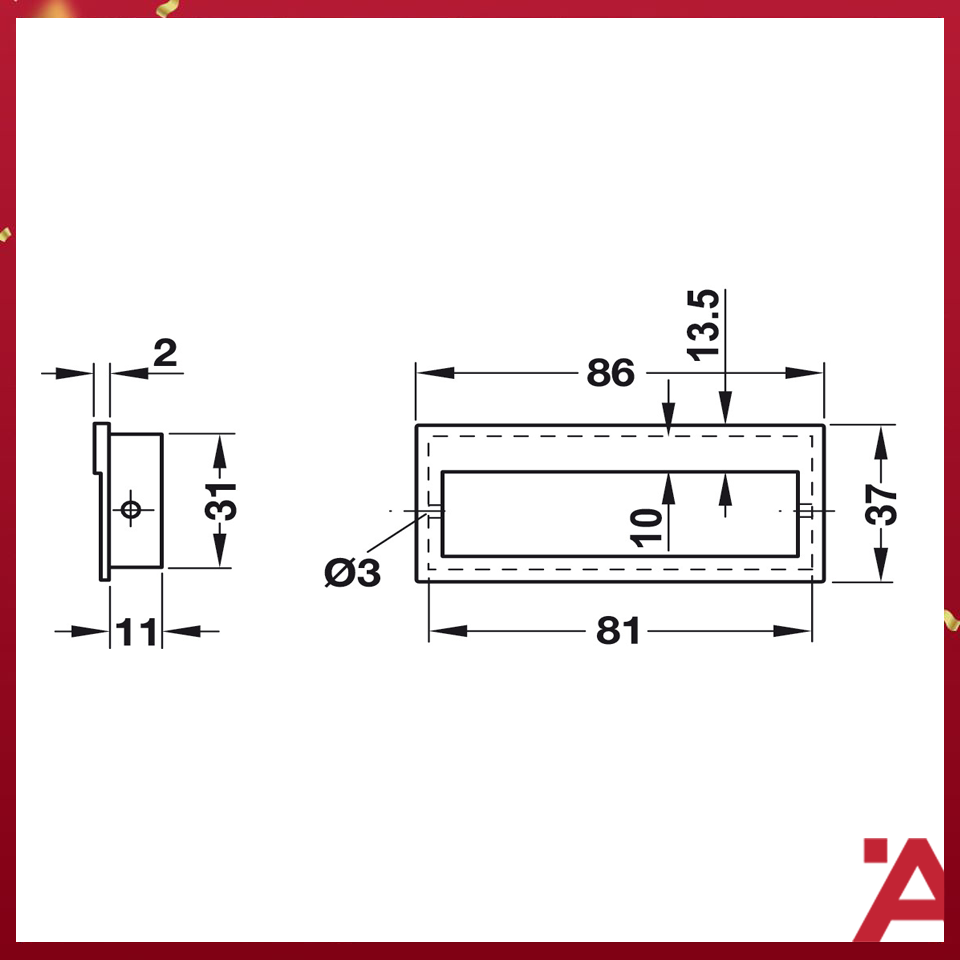 TAY NẮM ÂM 86X37X11 MM (NIKEN MỜ) Hafele 151.09.600