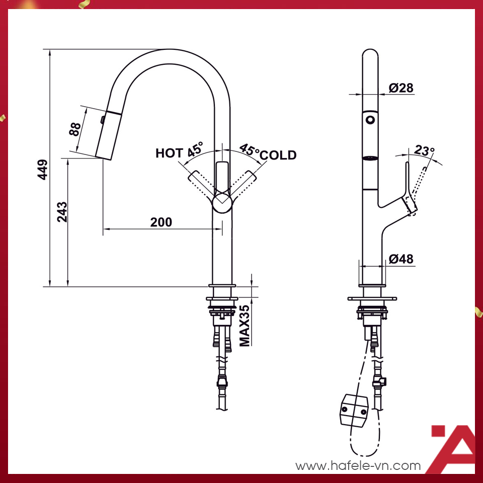 VÒI BẾP Hafele LUX-P HT25-SH1F449 570.85.044