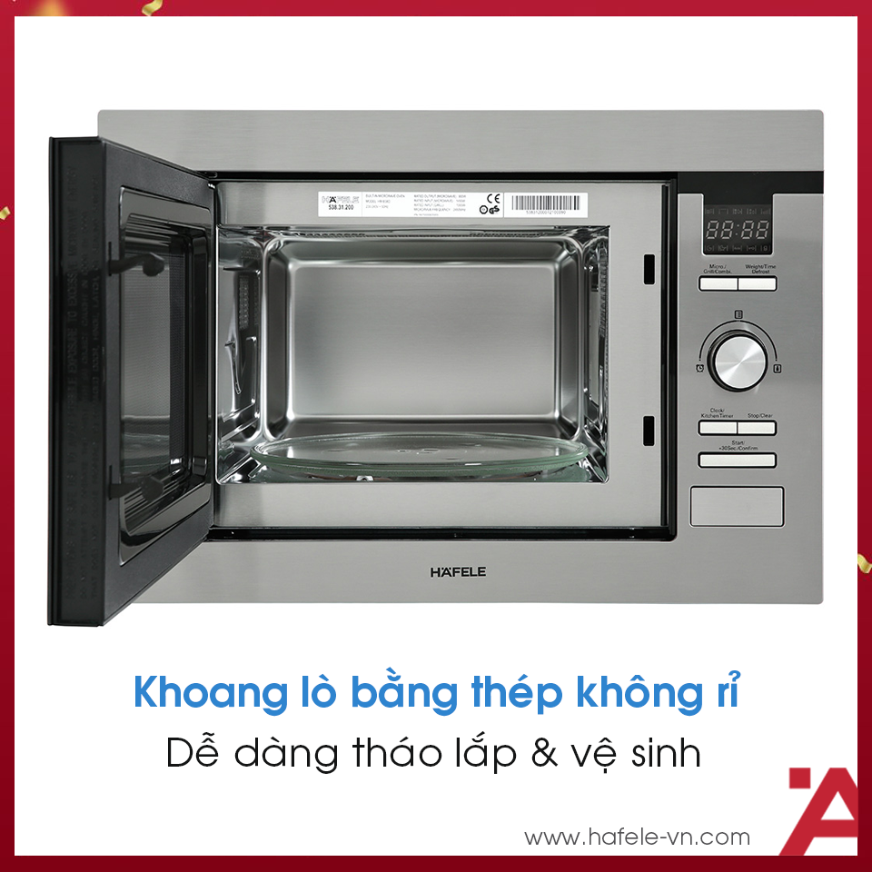 LÒ VI SÓNG KẾT HỢP NƯỚNG ÂM TỦ HAFELE HM-B38D 538.31.200