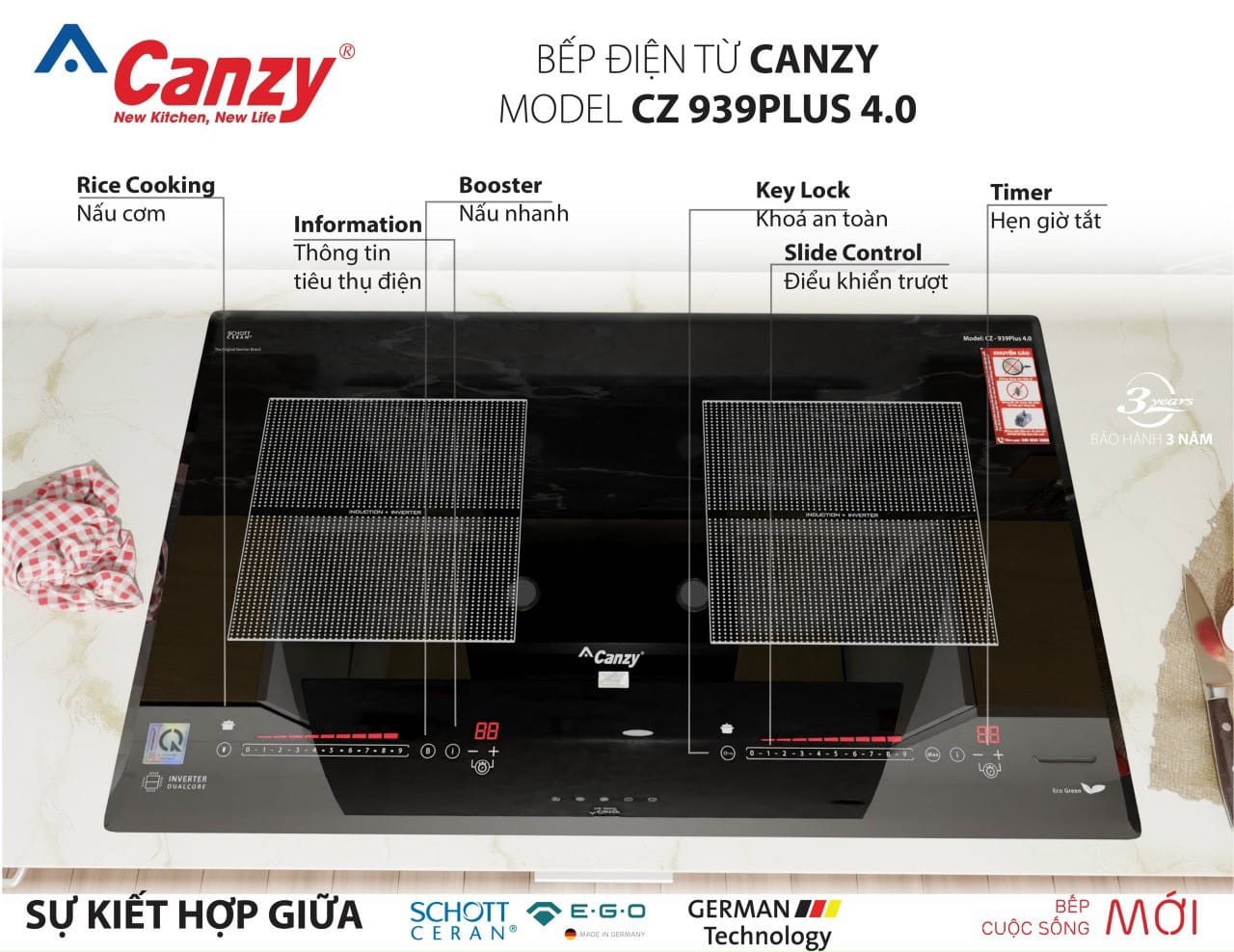 Bếp từ đôi Canzy CZ 939Plus