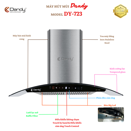 Máy hút khói khử mùi cao cấp Dandy DY-723