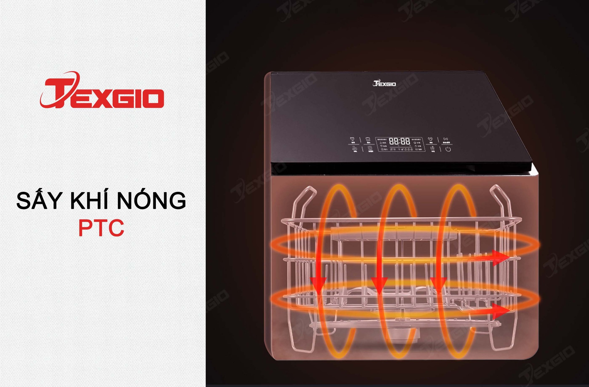 Máy rửa bát Texgio Dishwasher TGUS06HA - 6 Bộ Liền Chậu Tích Hợp Rửa Sóng Siêu Âm, Sấy Khí Nóng