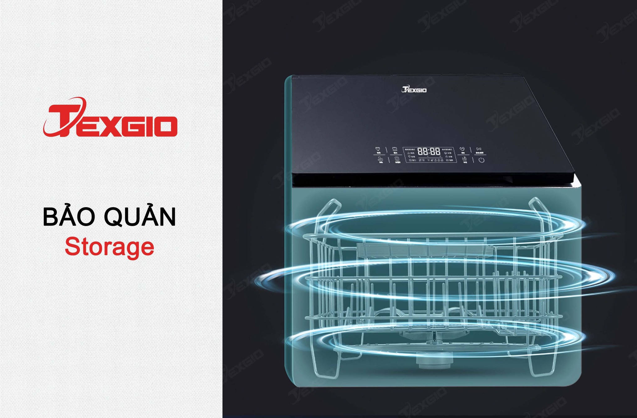 Máy rửa bát Texgio Dishwasher TGUS06HA - 6 Bộ Liền Chậu Tích Hợp Rửa Sóng Siêu Âm, Sấy Khí Nóng