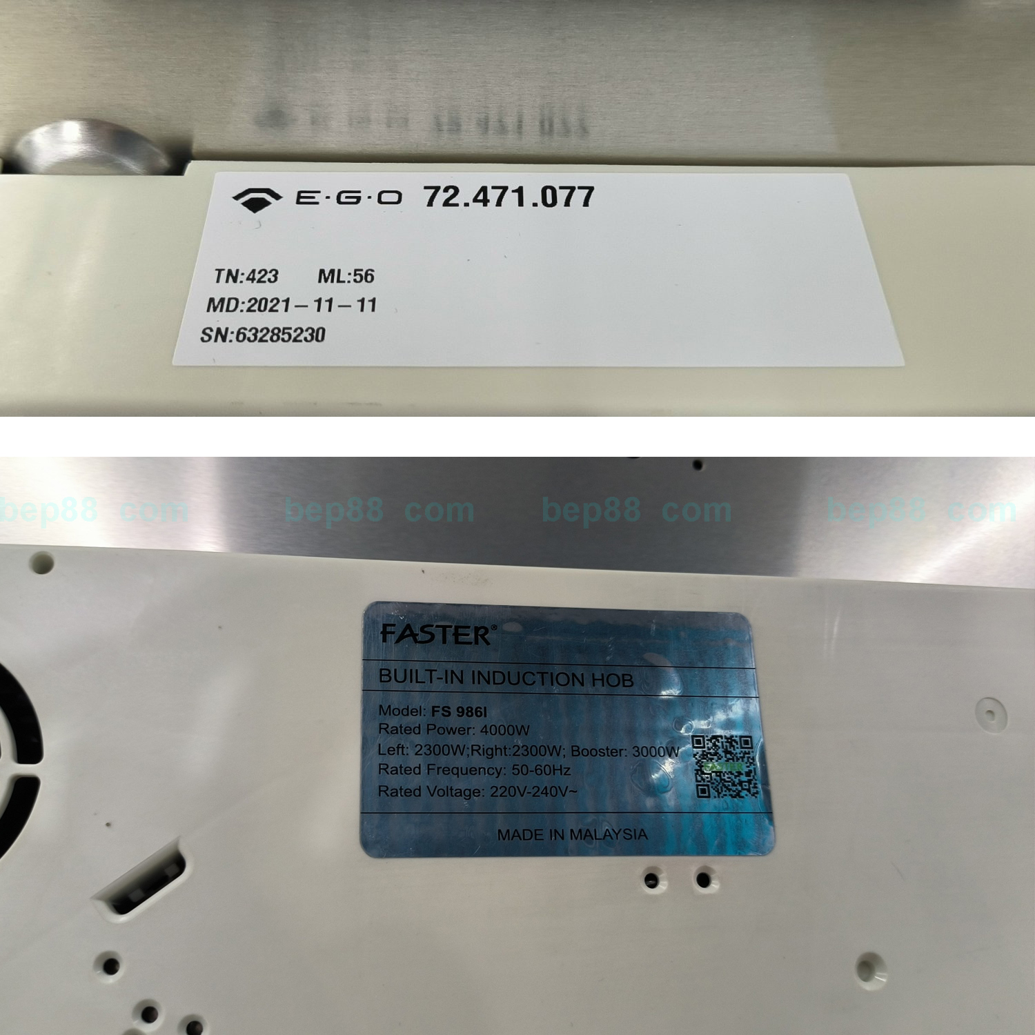 Bếp từ đôi Faster 986i | Mặt kính Schott ceran | Bụng E.G.O