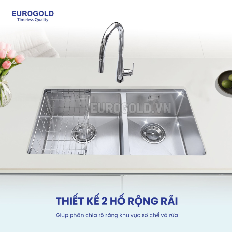 Chậu Rửa Bát Âm 2 Hố Lệch Chống Xước INOX 304 EUC28245GB Eurogold