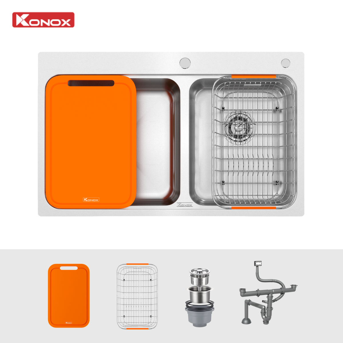 Chậu rửa bát Konox 2 hố lệch R50 Tari 8251TD