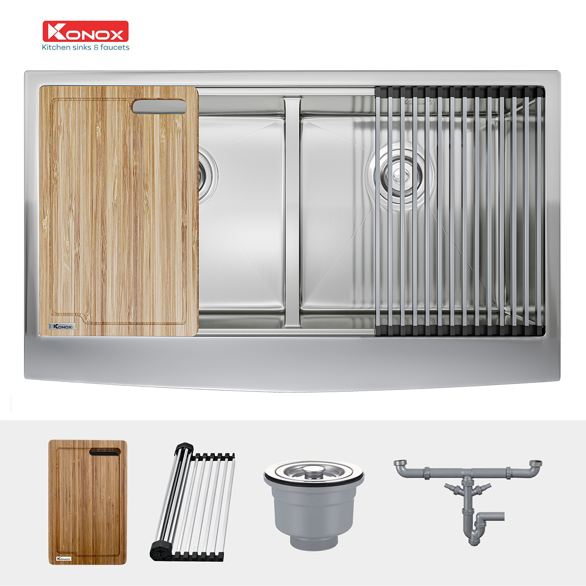 Chậu rửa bát Konox Workstation Sink – Apron Sink KN8751DA Curve