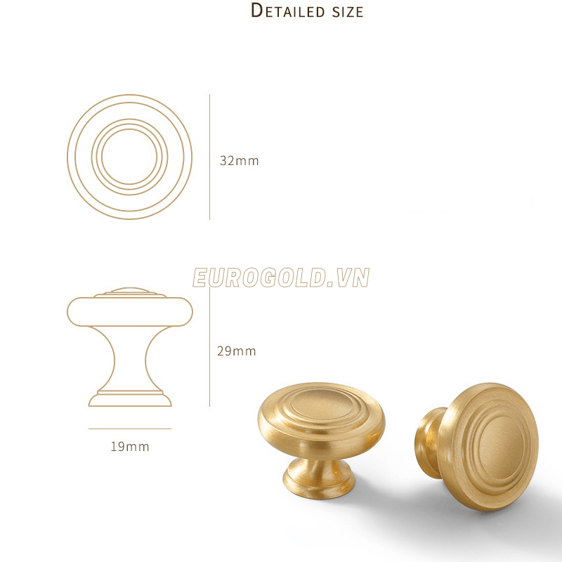 Núm Tủ Tròn Đồng Nguyên Chất BHG52 Eurogold
