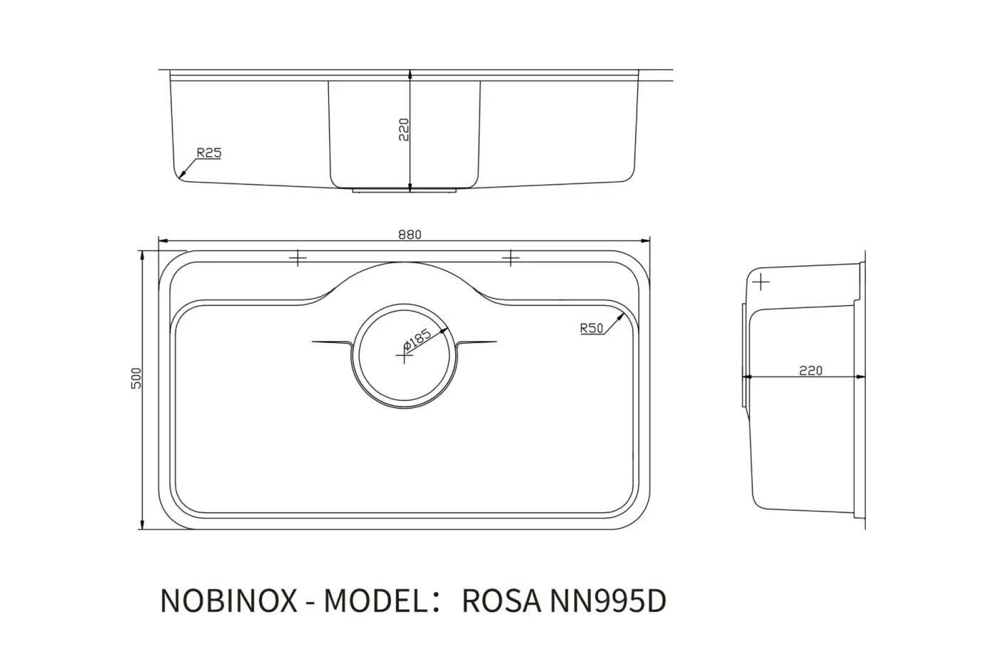 CHẬU RỬA BÁT 1 HỐ NOBINOX ROSA NN995D