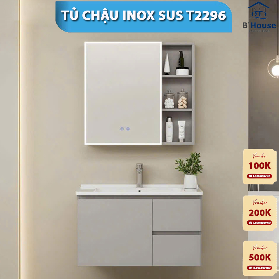 Bộ Tủ Gương Phòng Tắm, Tủ Lavabo Đẹp, Tủ Lavabo Phòng Tắm SUS T2296