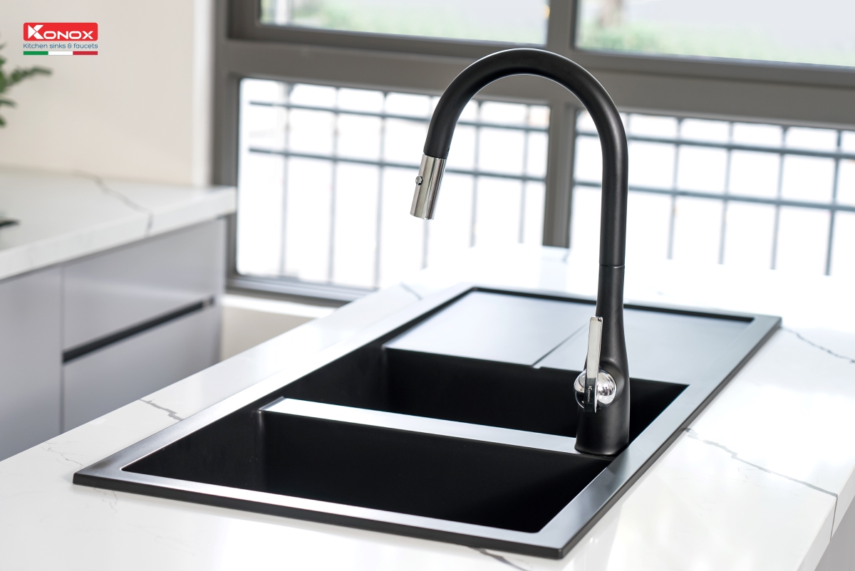 Chậu rửa bát Konox Granite Sink Livello Smart 1160 – Black