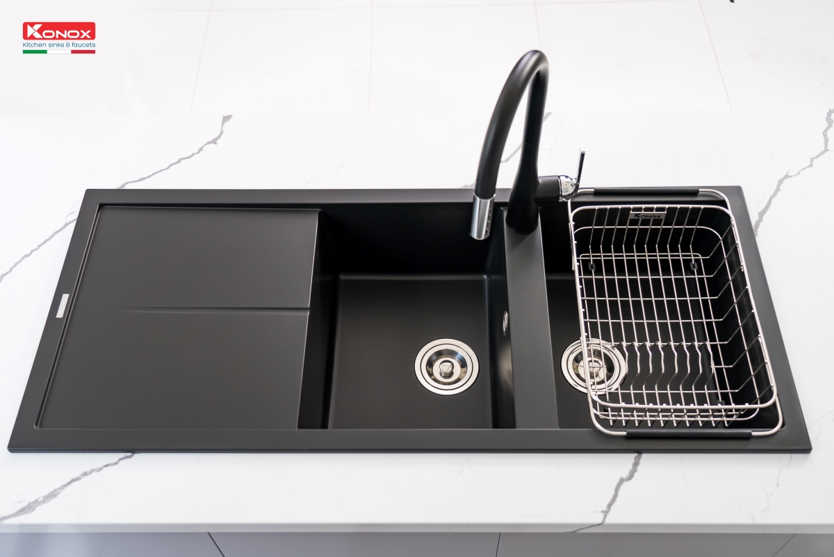 Chậu rửa bát Konox Granite Sink Livello Smart 1160 – Black