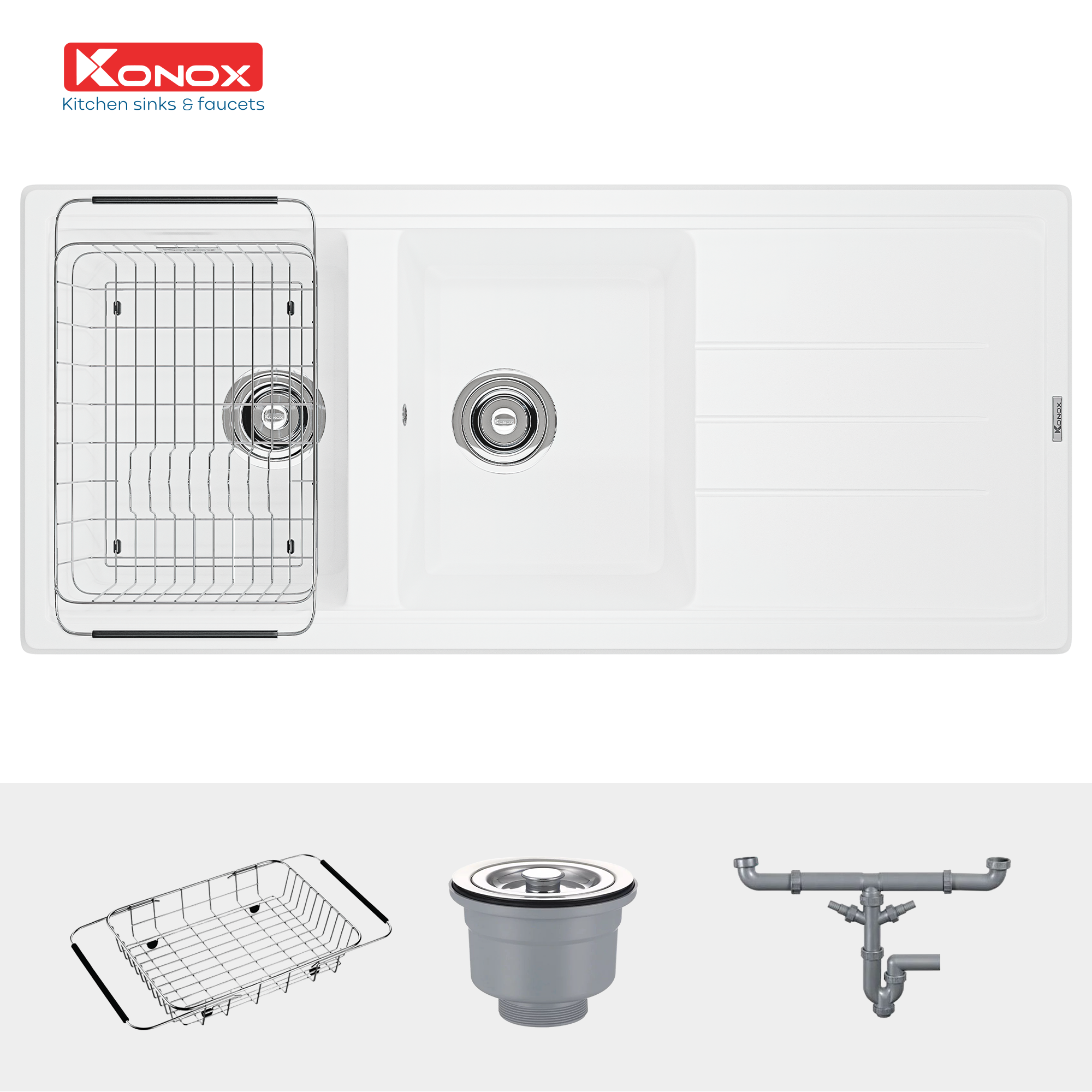 Chậu rửa bát Konox Granite Sink Phoenix 1160 – White Silver