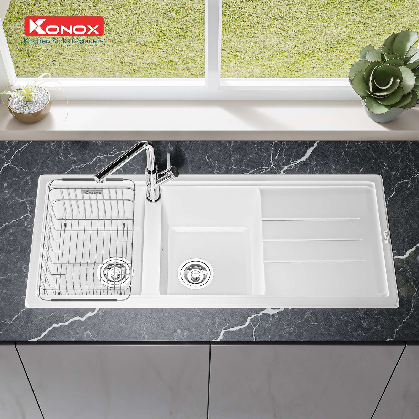 Chậu rửa bát Konox Granite Sink Phoenix 1160 – White Silver