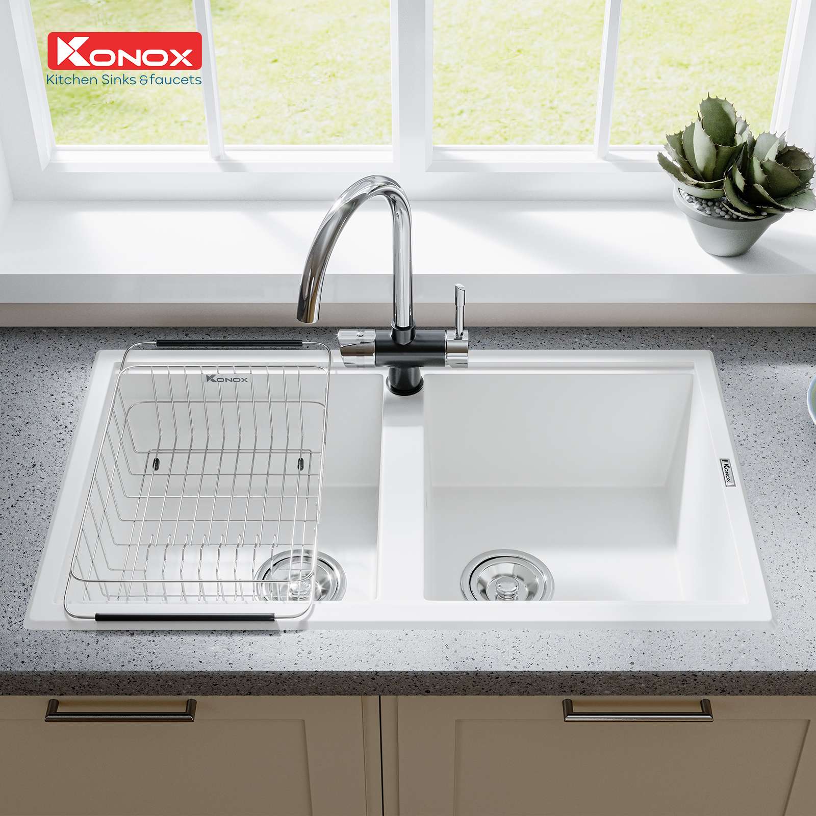 Chậu rửa bát Konox Granite Sink Phoenix 860 – White Silver