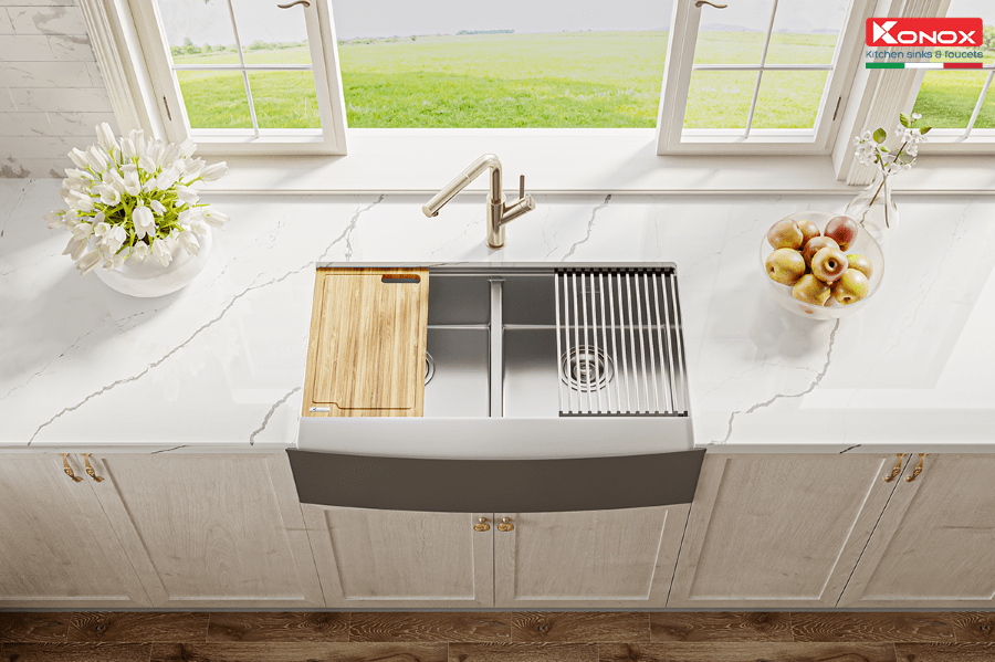 Chậu rửa bát Konox Workstation Sink – Apron Sink KN8751DA Curve