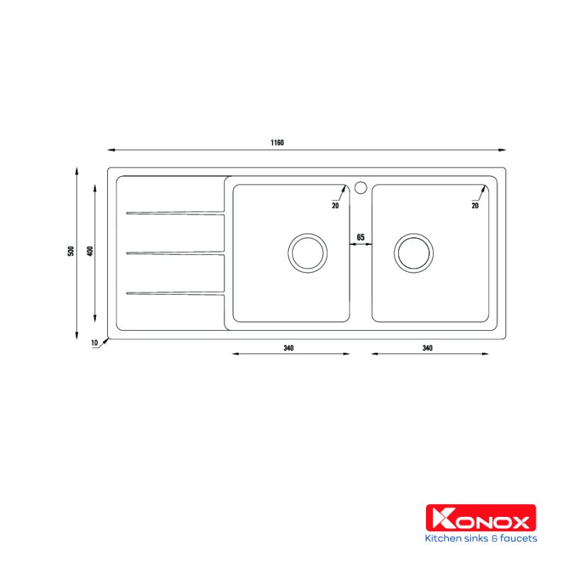 Chậu rửa bát Konox Turkey sink Beta 1160 – Bàn trái