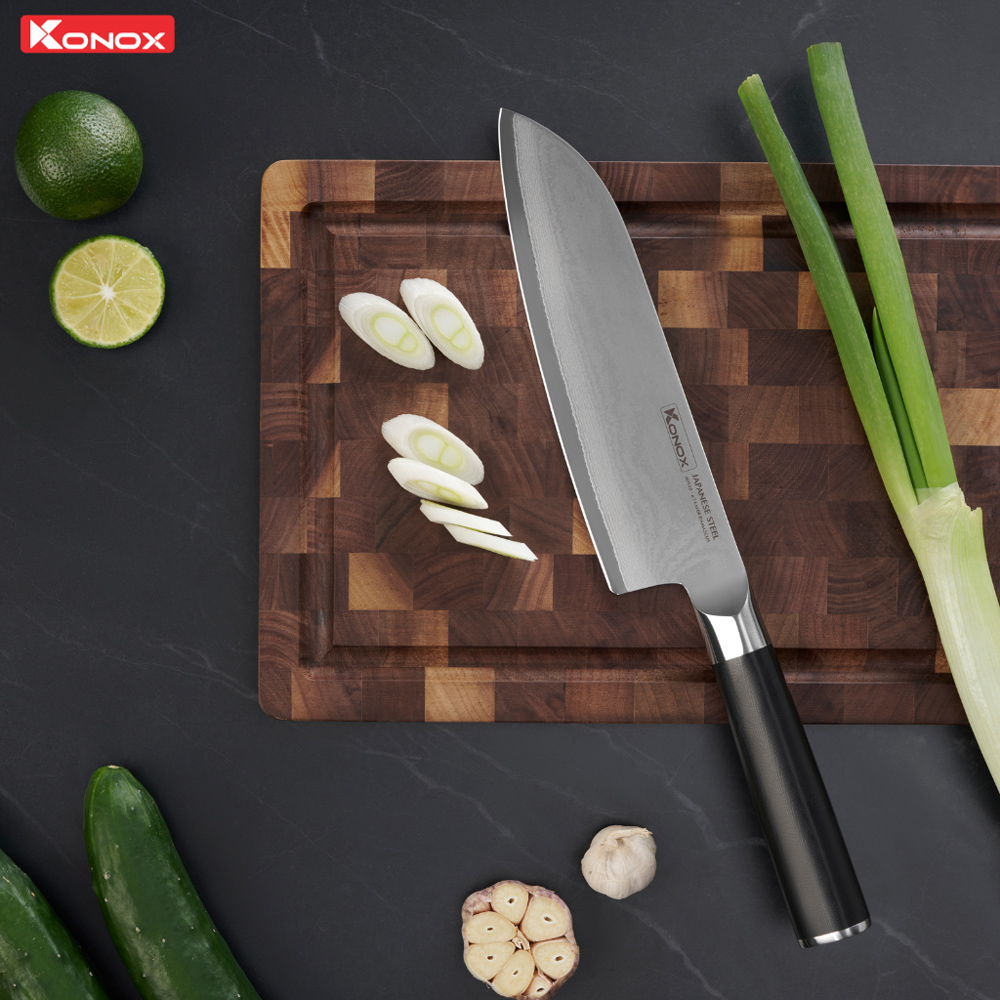 Dao Konox đa năng thép Nhật Damascus Eiko Series 7″ Santoku