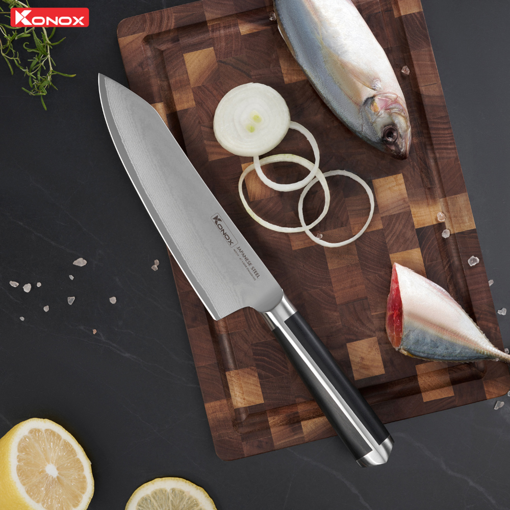 Dao Konox thép Nhật Damascus Series Eiko Series 7″ Deba Knife