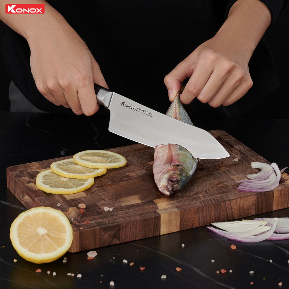 Dao Konox thép Nhật Damascus Series Eiko Series 7″ Deba Knife