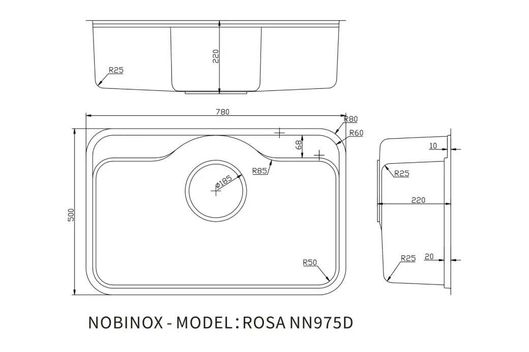 CHẬU RỬA BÁT 1 HỐ NOBINOX ROSA NN975D