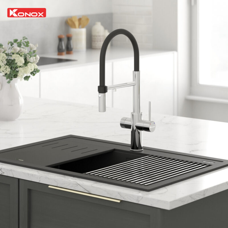 Vòi rửa bát thân mềm 3 đường nước Combi Chrome