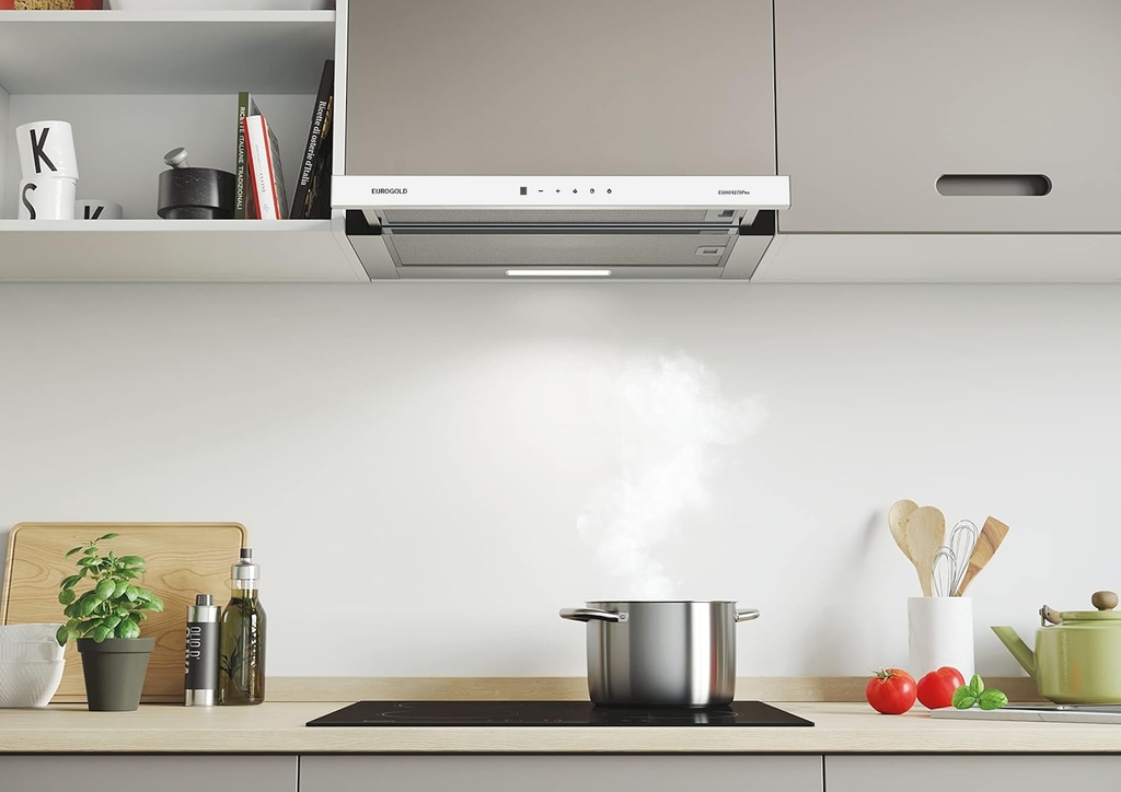 Hút Mùi Kéo Rút Mặt Kính Trắng EUH01270PRO (EUH1270DW) Eurogold