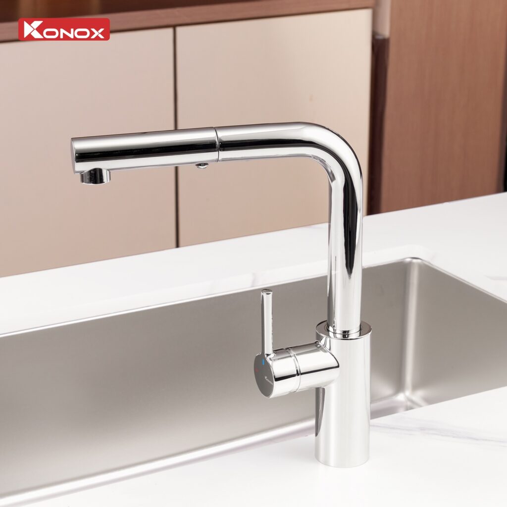 Vòi rửa bát dây rút Konox Vira Chrome