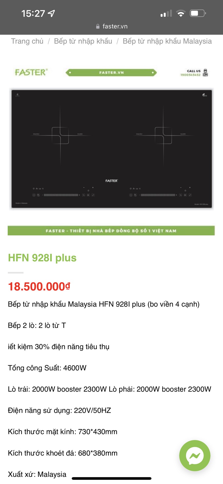 Bếp từ đôi Faster HNF 928 Plus Nhập Malaysia giá tốt nhất tại Bếp88